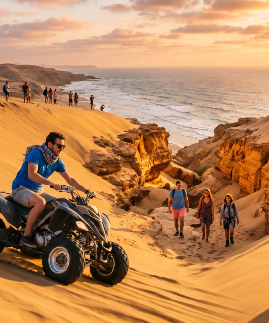 Sunset Sandboarding with Canyon Visit, Quad Bike & BBQ Dinner from Agadir & Taghazout
