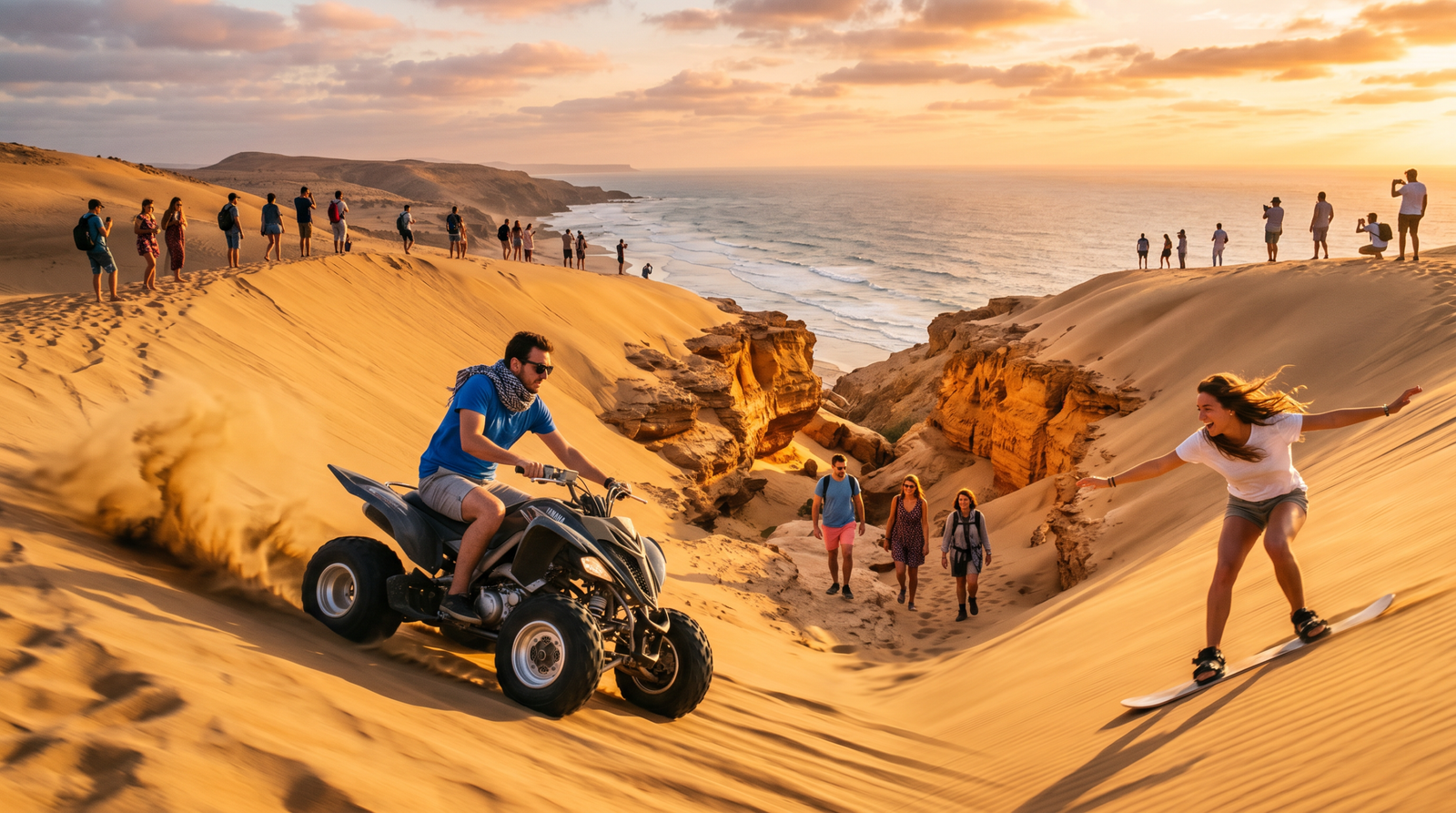 Sunset Sandboarding with Canyon Visit, Quad Bike & BBQ Dinner from Agadir & Taghazout